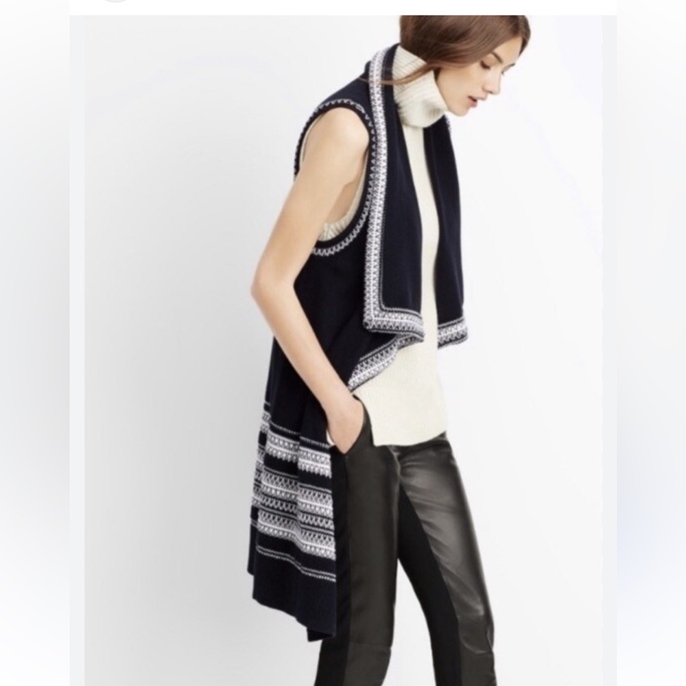 Vince Black and Off White Patterned Sweater Vest